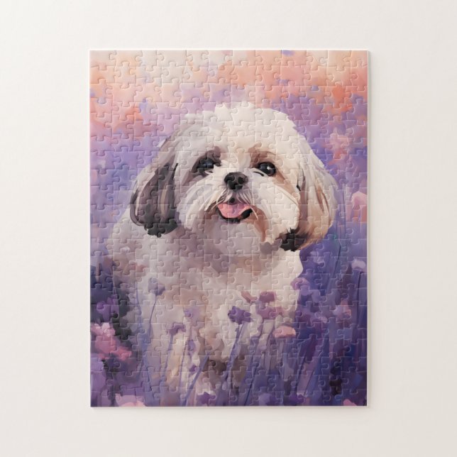 Shih Tzu i Lavender fält Pussel (Vertikal)