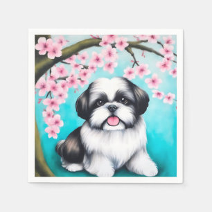 Shih Tzu i Oriental Cherry Blommar Pappersservett