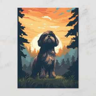 Shih Tzu i skogen under solnedgången Vykort