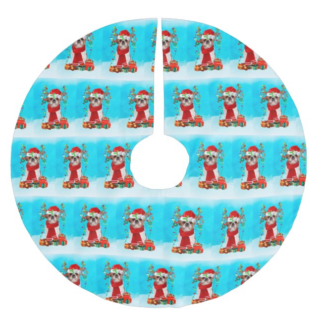 Shih Tzu i snö med julklappar Julgransmatta Borstad Polyester (Framsidan)