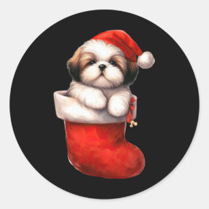Shih Tzu i Sock jultomten Hat Julafton Hund Kärlek Runt Klistermärke