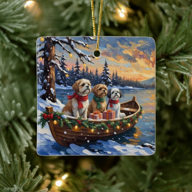 Shih Tzu jul båt semester Julgransprydnad Keramik (Träd)