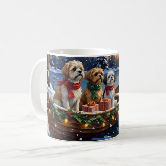 Shih Tzu jul båt semester Kaffemugg (Framsida vänster)
