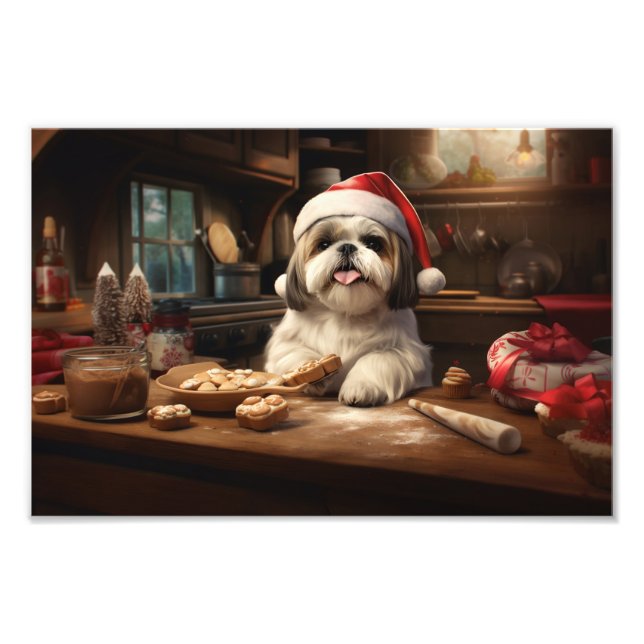 Shih Tzu Jul Cookies Festive Helgdag Fototryck (Framsidan)