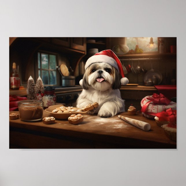 Shih Tzu Jul Cookies Festive Helgdag Poster (Framsidan)