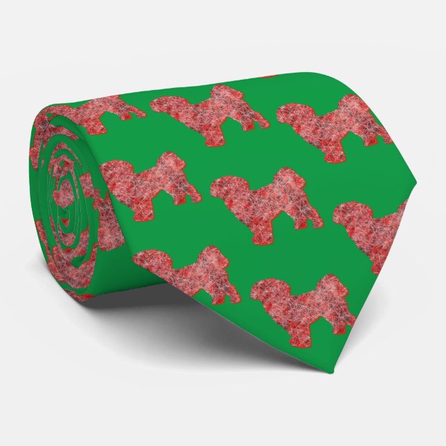 Shih Tzu jul Hund Silhouette Grönt Nacke Slips (Rullad)