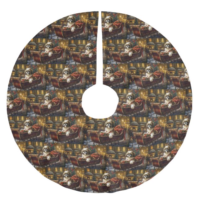 Shih Tzu jul - julsäsong Julgransmatta Borstad Polyester (Framsidan)