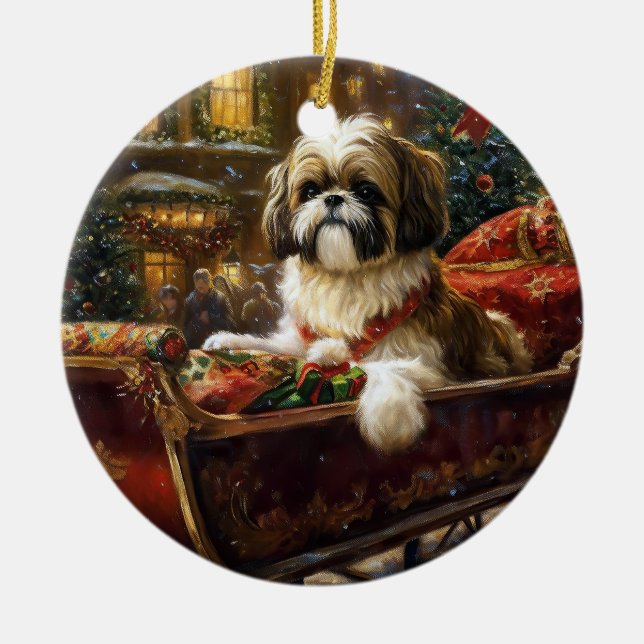 Shih Tzu jul - julsäsong Julgransprydnad Keramik (Framsidan)