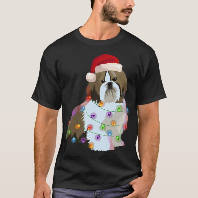 Shih Tzu jul Ljus Julafton Hund älskare T Shirt (Framsida)
