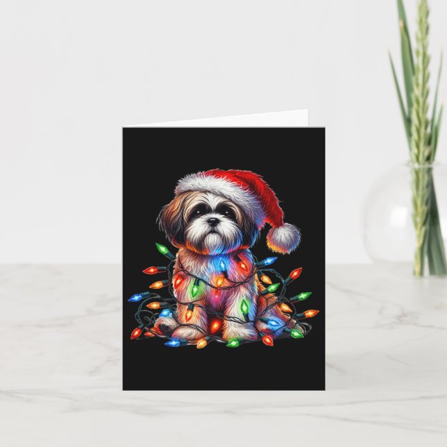 Shih Tzu jul Ljus Santa Hat Hund älskare Kort (Framsida)