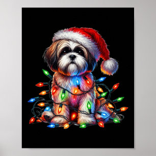 Shih Tzu jul Ljus Santa Hat Hund älskare Poster