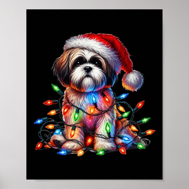 Shih Tzu jul Ljus Santa Hat Hund älskare Poster (Framsidan)