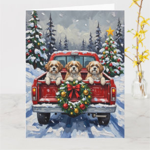Shih Tzu jul röd lastbil högtid Kort