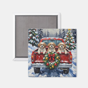 Shih Tzu jul röda lastbil högtid Magnet