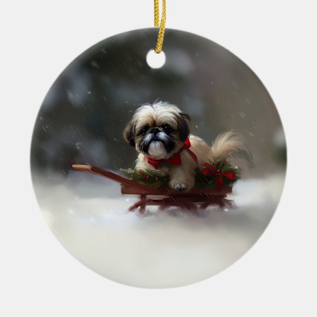 Shih Tzu jul snö vinter Julgransprydnad Keramik (Framsidan)