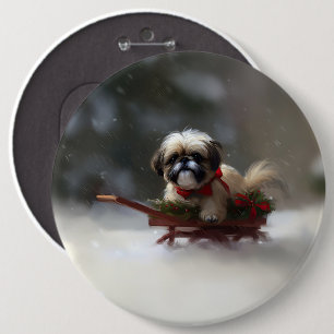 Shih Tzu jul snö vinter Knapp