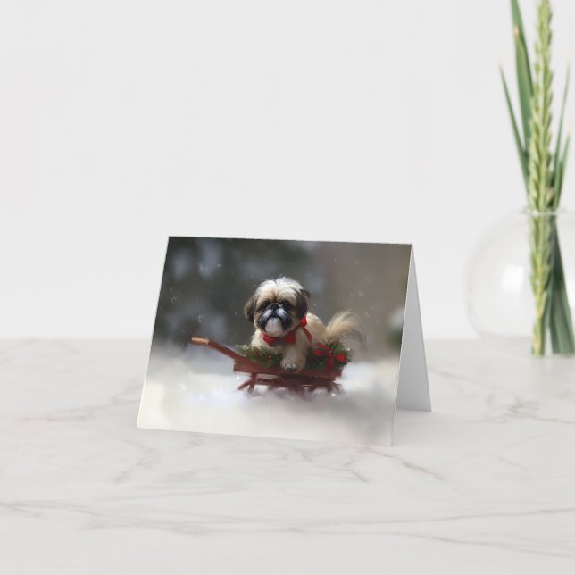 Shih Tzu jul snö vinter Kort (Framsida)