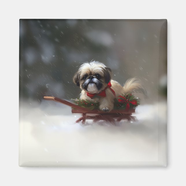 Shih Tzu jul snö vinter Magnet (Framsidan)