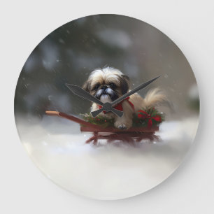 Shih Tzu jul snö vinter Stor Klocka