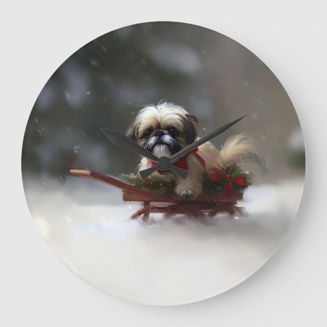 Shih Tzu jul snö vinter Stor Klocka (Framsida)