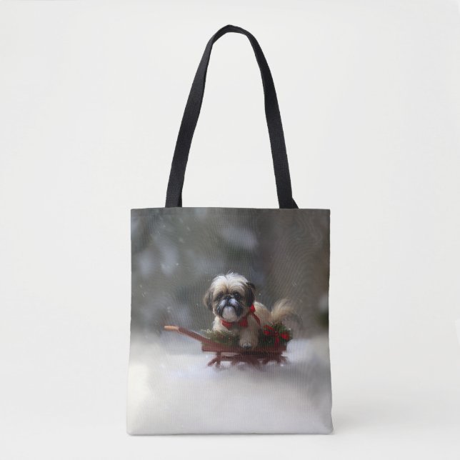 Shih Tzu jul snö vinter Tygkasse (Framsida)
