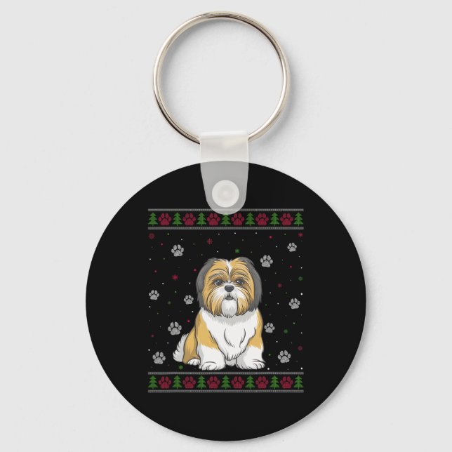 Shih Tzu jul Sweater Julafton Pet Animal Hund Lov Nyckelring (Framsida)