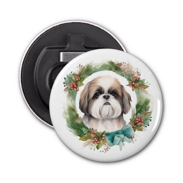 Shih Tzu Julafton Festive Valp Flasköppnare (Framsidan)