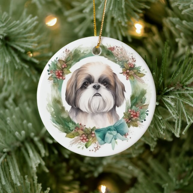 Shih Tzu Julafton Festive Valp Julgransprydnad Keramik (Träd)