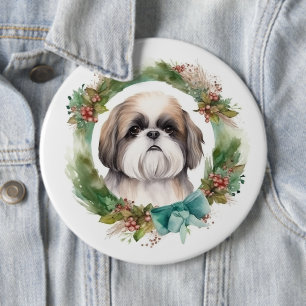 Shih Tzu Julafton Festive Valp Knapp
