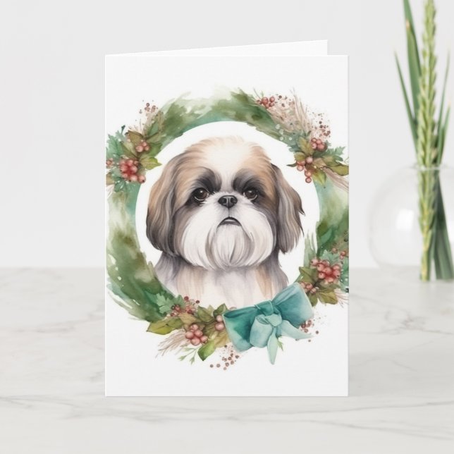 Shih Tzu Julafton Festive Valp Kort (Framsida)