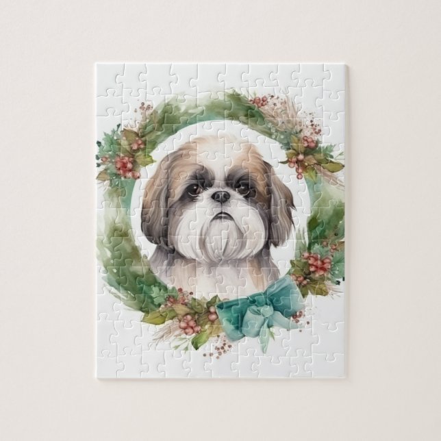Shih Tzu Julafton Festive Valp Pussel (Vertikal)