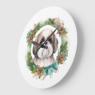 Shih Tzu Julafton Festive Valp Stor Klocka