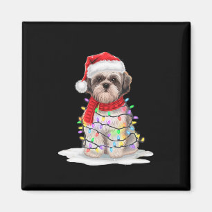 Shih Tzu Julgran Cute Santa Hat Ljus Julafton Magnet