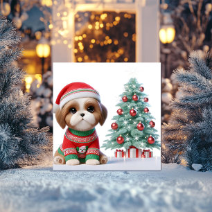 Shih Tzu Julgran Julkort