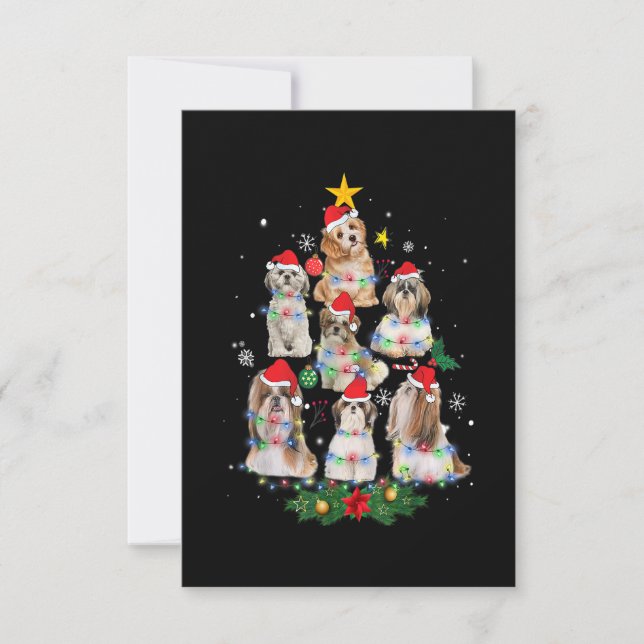 Shih Tzu Julgran Santa Hat Ljus Gifts dec Tack Kort (Framsida)
