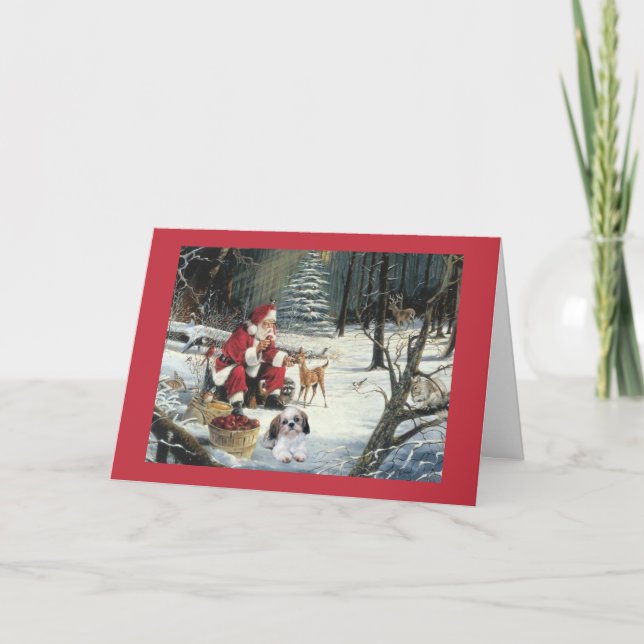 Shih Tzu julkort Santa Woods1 Helgkort (Framsida)