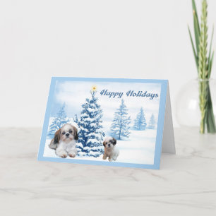 Shih Tzu-julkortet Blue Träd Helgkort