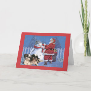 Shih Tzu-julkortet Santa and Snögubbe Helgkort
