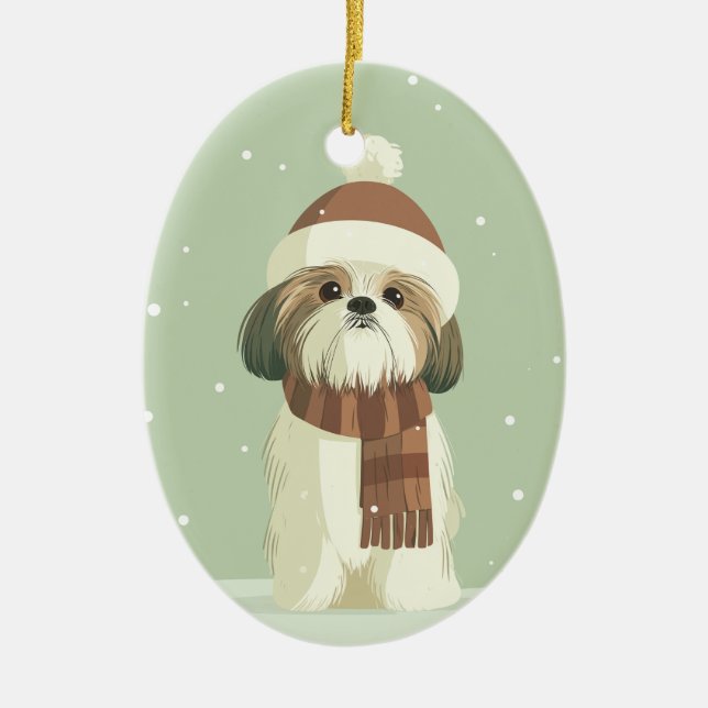 Shih Tzu julminne Julgransprydnad Keramik (Framsidan)
