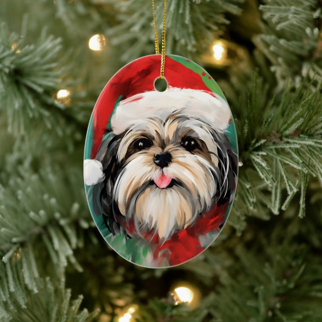 Shih Tzu-julpensel som målar teckningar Julgransprydnad Keramik (Träd)