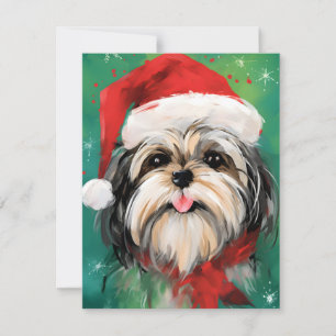 Shih Tzu-julpensel som målar teckningar Julkort