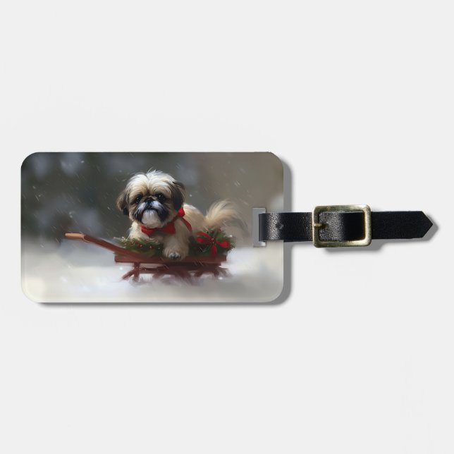 Shih Tzu-julvintern snö Bagagebricka (Horisontell Framsida)