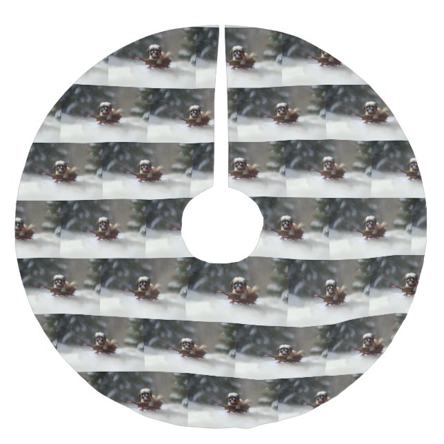 Shih Tzu-julvintern snö Julgransmatta Borstad Polyester (Framsidan)