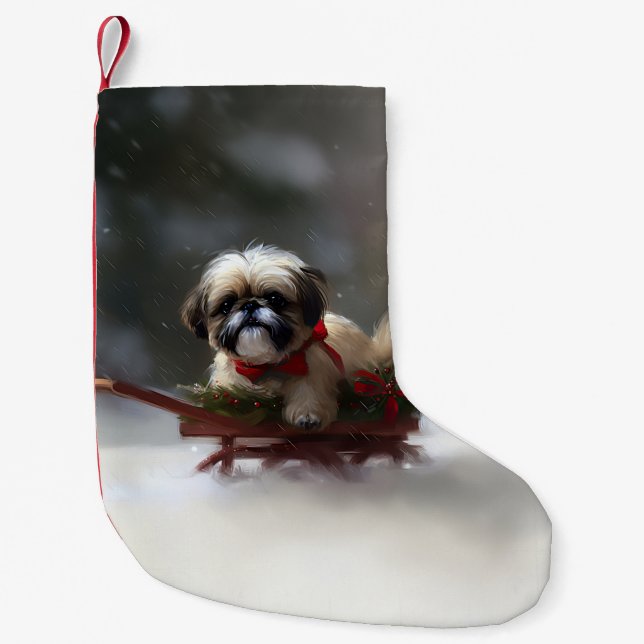 Shih Tzu-julvintern snö Liten Julstrumpa (Framsidan)