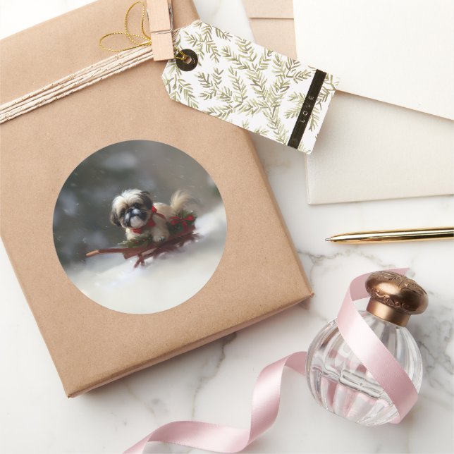 Shih Tzu-julvintern snö Runt Klistermärke (Gåvor)