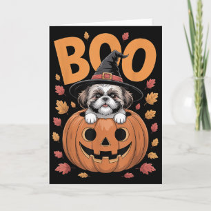Shih Tzu-kostym på pumpa Halloween Shih Tzu Kort