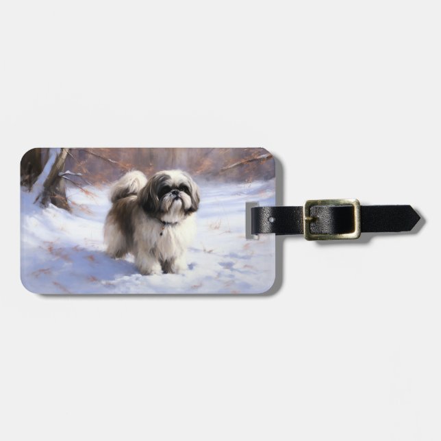 Shih Tzu Låt det snöa jul Bagagebricka (Horisontell Framsida)