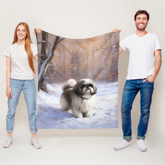 Shih Tzu Låt det snöa jul Fleecefilt (På plats)