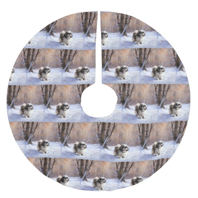 Shih Tzu Låt det snöa jul Julgransmatta Borstad Polyester (Framsidan)