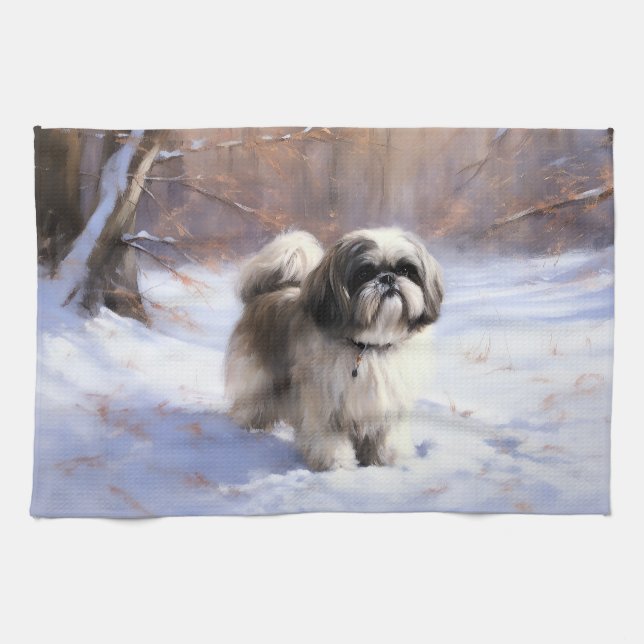 Shih Tzu Låt det snöa jul Kökshandduk (Horisontell)